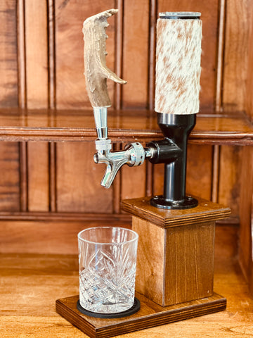 Single Liquor Tower | Red Cowhide with Antler