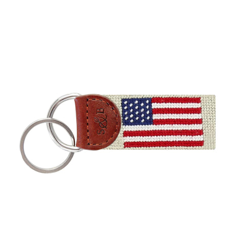 American Flag Needlepoint Key Fob | Light Khaki