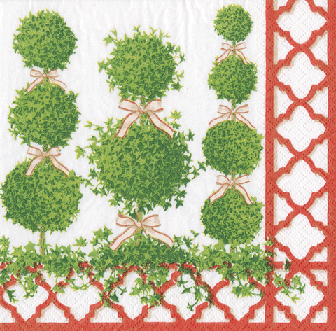 Topiaries Red Border Cocktail Napkins
