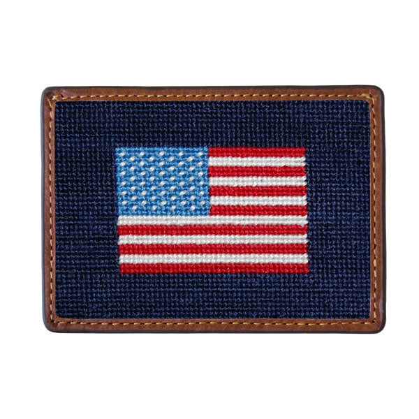 American Flag Needlepoint Card Wallet | Dark Navy
