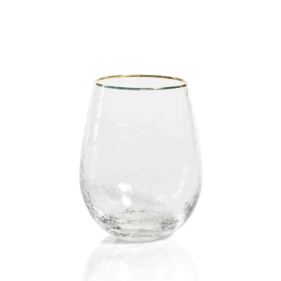 Stemless Wine Glass with Hammered Gold/Platinum Base