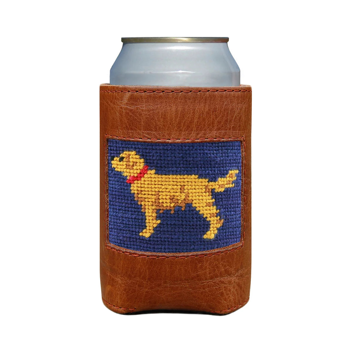 Golden Retriever Needlepoint Can Cooler | Classic Navy