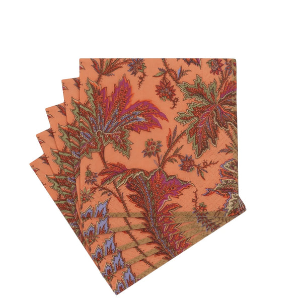 Paisley Leaves Coral Cocktail Napkins