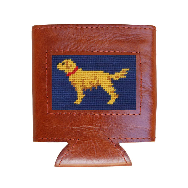 Golden Retriever Needlepoint Can Cooler | Classic Navy