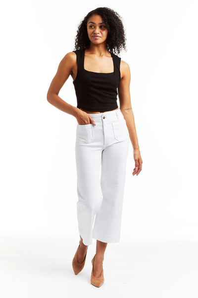 Patch Pocket Wide Leg White Jeans