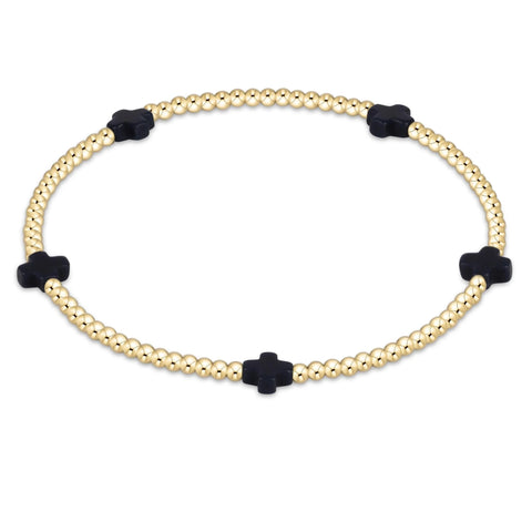 Signature Cross Small Gold Pattern 2mm Bead Bracelet | Navy
