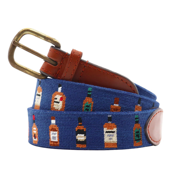 Bourbon Bottles Needlepoint Belt | Classic Navy