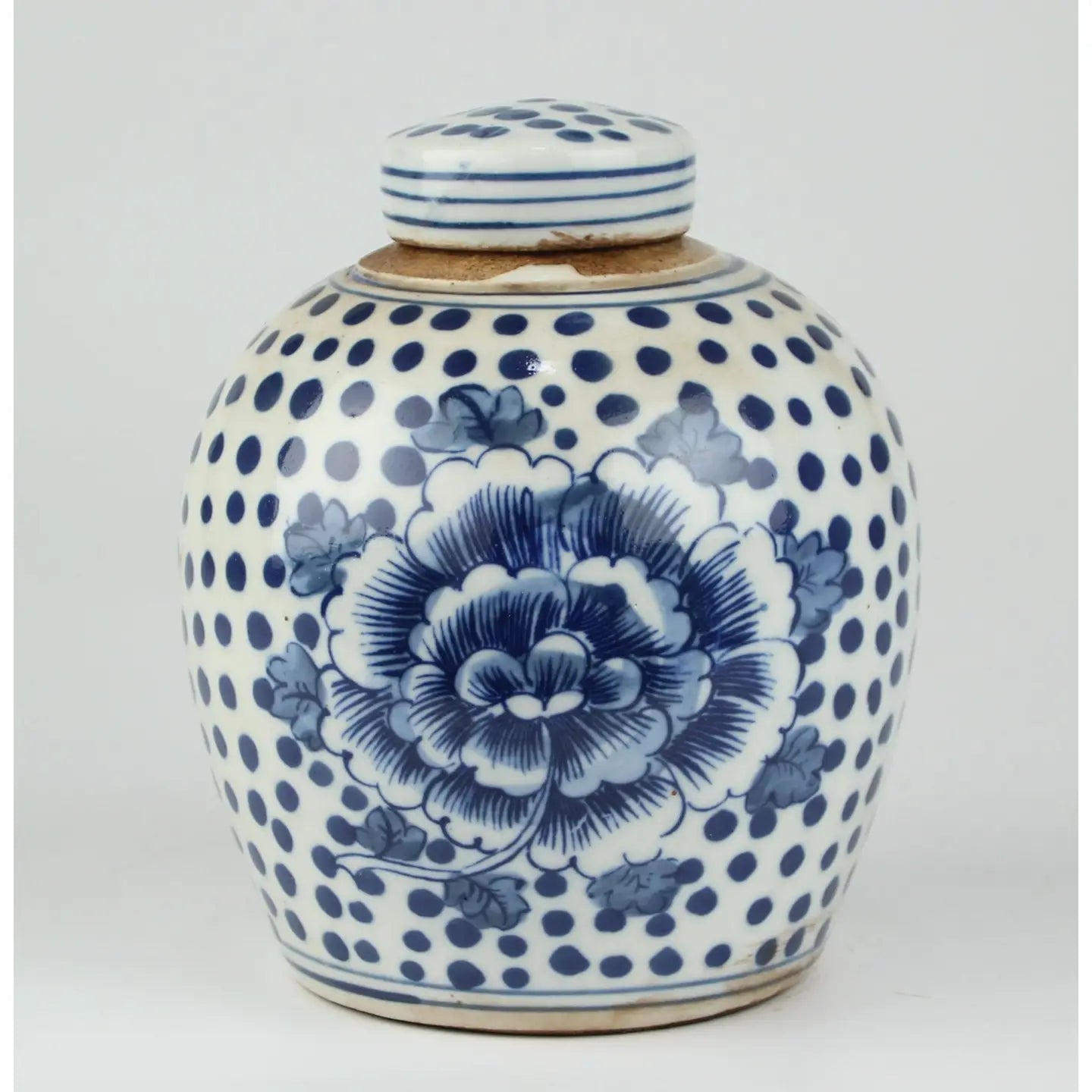 Blue and White Tiny Lid Mini Jar Peony Dots