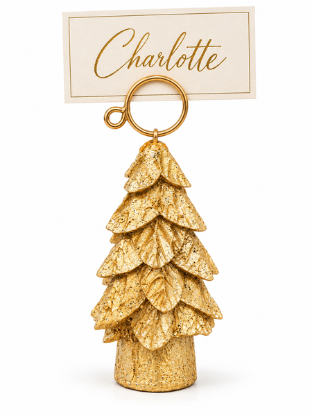 4.25" Gold Resin Christmas Tree Place Card Holder
