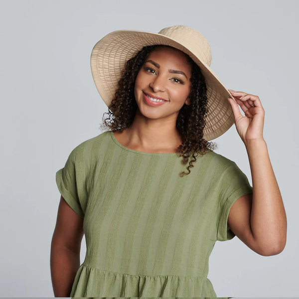 Women's Large Brim Ribbon Hat with a Bow | Beige