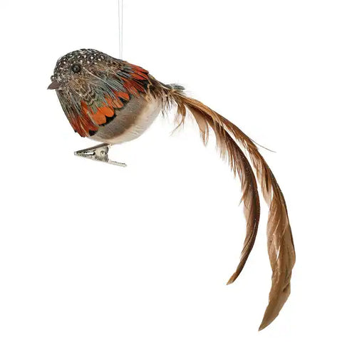 8" Natural Feather Bird Clip Ornament