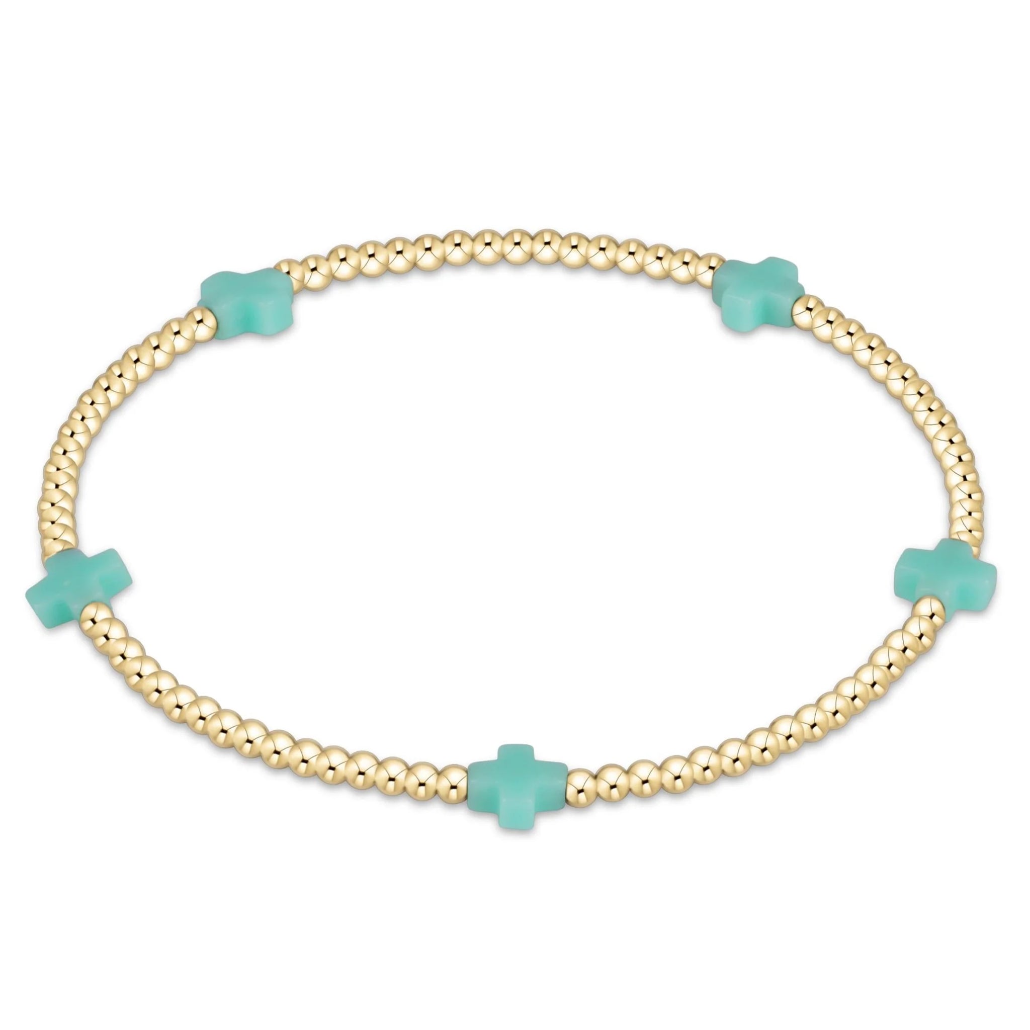 Signature Cross Small Gold Pattern 2mm Bead Bracelet | Mint