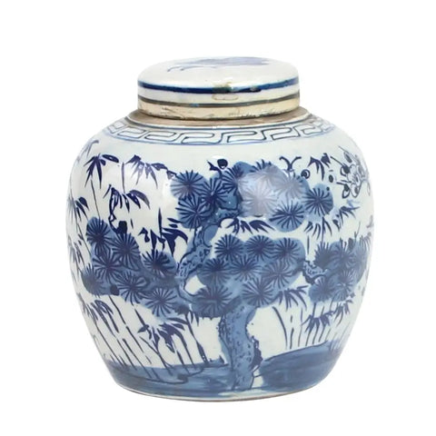 Blue and White Mini Jar Pine Tree