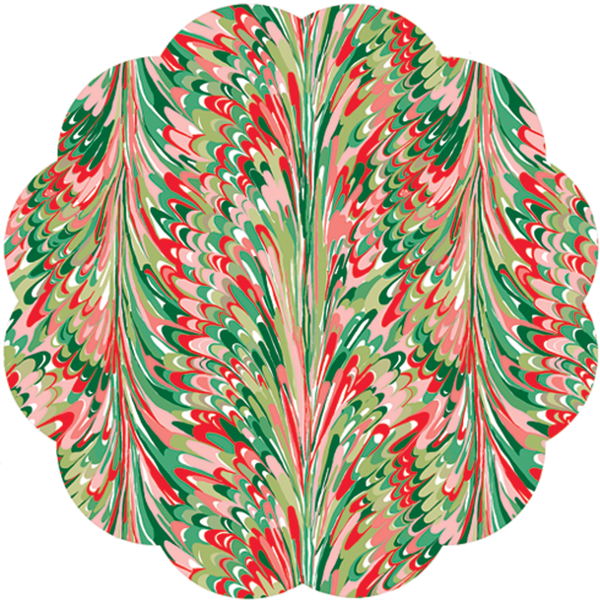 Christmas Marble Scalloped Paper Placemats | Set of 24