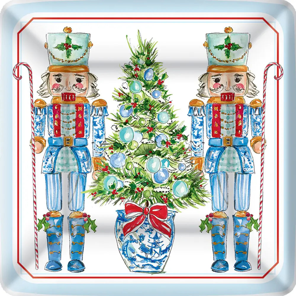 7" Square Paper Plate Blue Nutcrackers Christmas