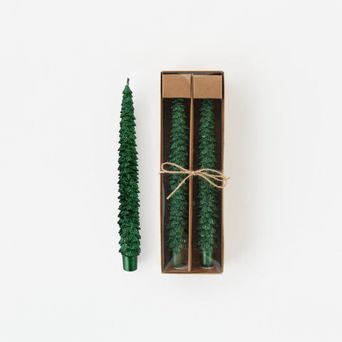 Glistening Green Tree Taper Candle Box Set | 10"