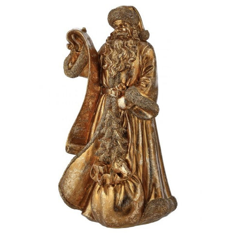 15.5" Resin Gilded Santa with Toy Sack
