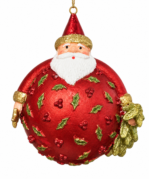 4" Holly Berry Santa with Tree & Star Ornament | Red/Citron