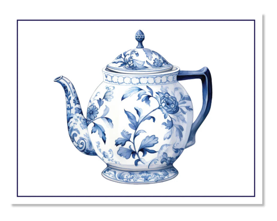Toile Teapot + Navy Flat Notecards