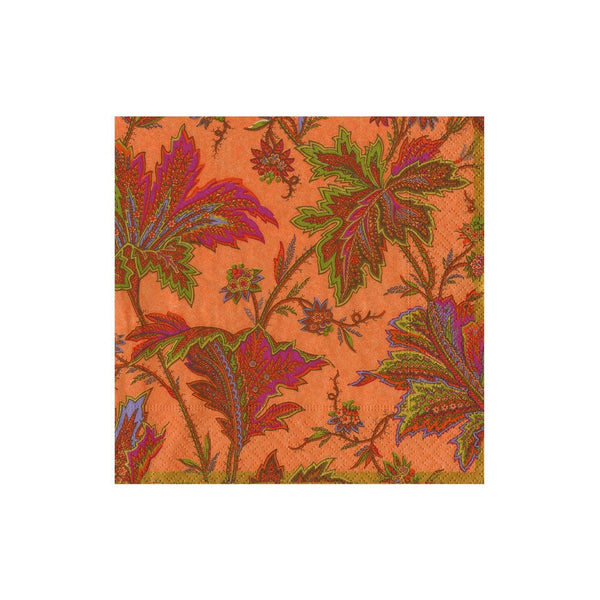 Paisley Leaves Coral Cocktail Napkins