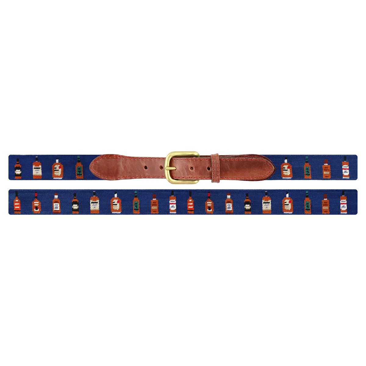 Bourbon Bottles Needlepoint Belt | Classic Navy