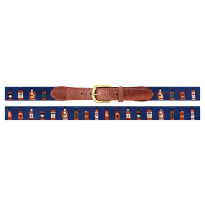 Bourbon Bottles Needlepoint Belt | Classic Navy
