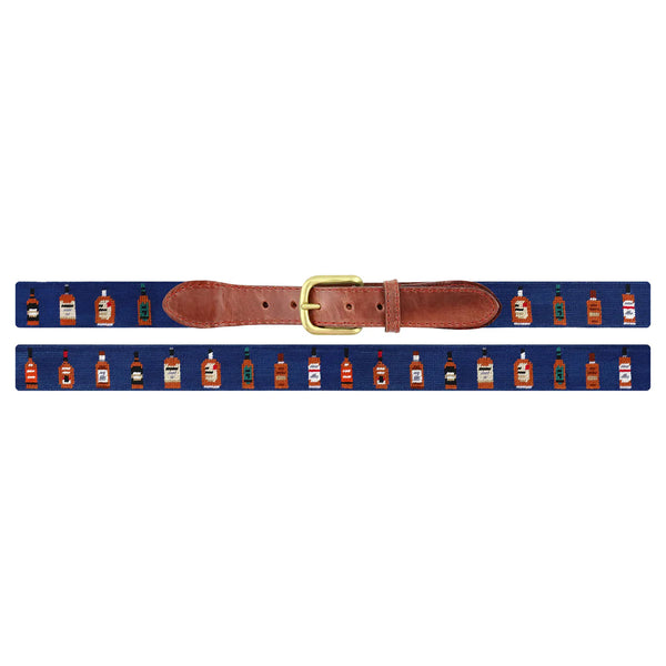 Bourbon Bottles Needlepoint Belt | Classic Navy