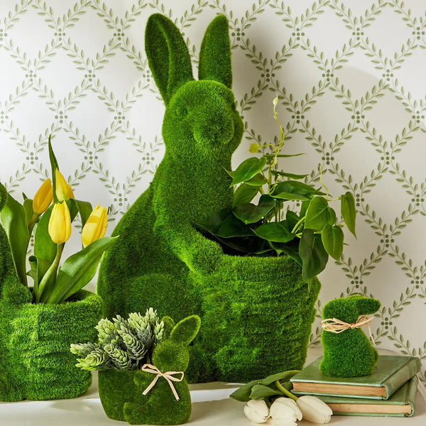 Faux Moss Easter Bunny with Basket