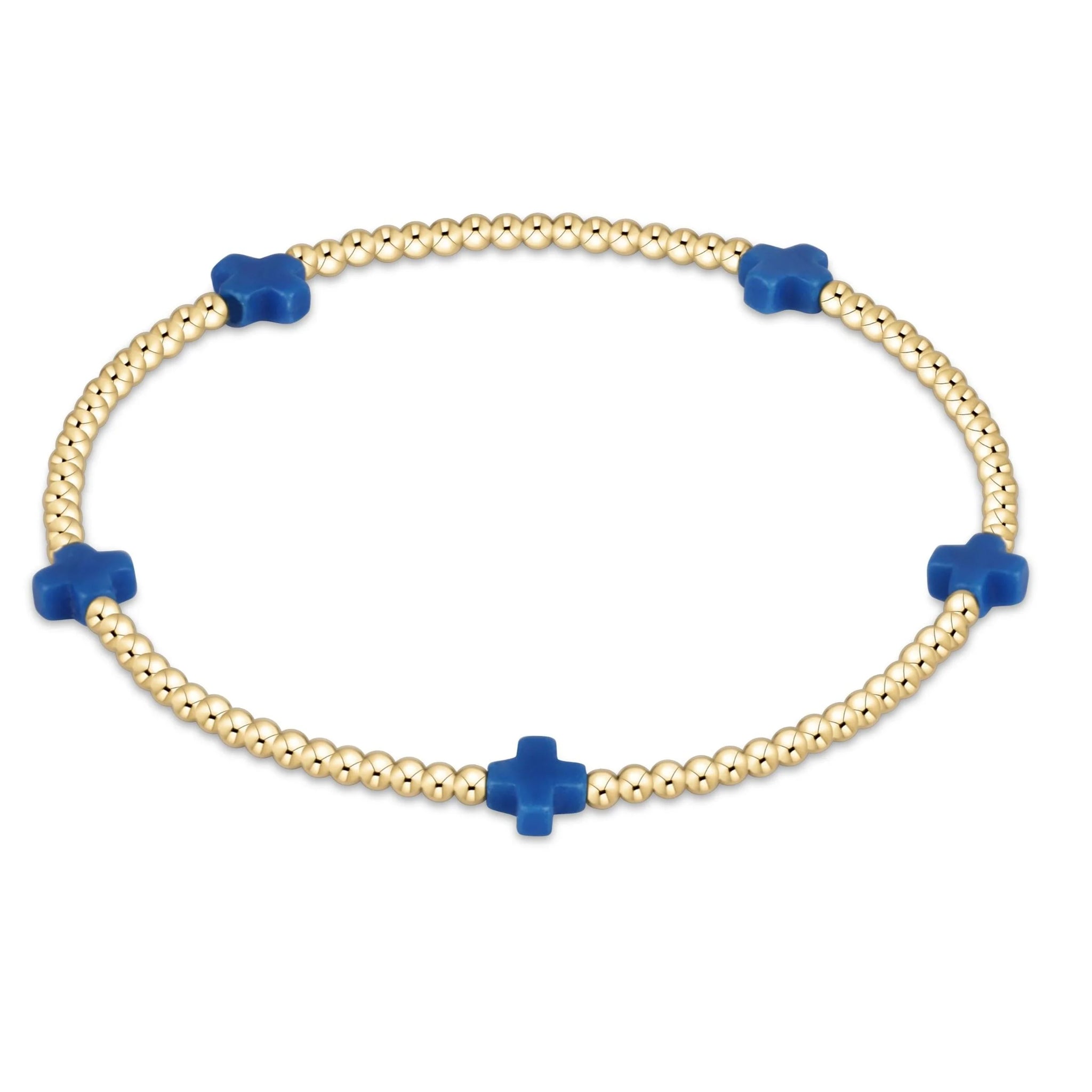 Signature Cross Small Gold Pattern 2mm Bead Bracelet | Cobalt