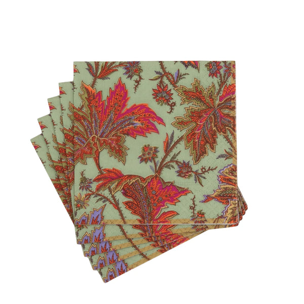 Paisley Leaves Sage Green Cockatil Napkins
