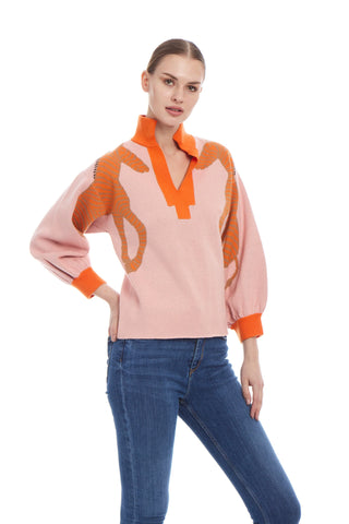 Zebra Jacquard Knit | Shell/Orange