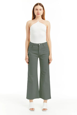 Alice High Rise Color Denim - Wide Straight Ankle Crop Fray | Tea Leaf