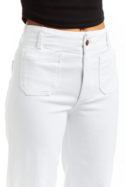 Patch Pocket Wide Leg White Jeans