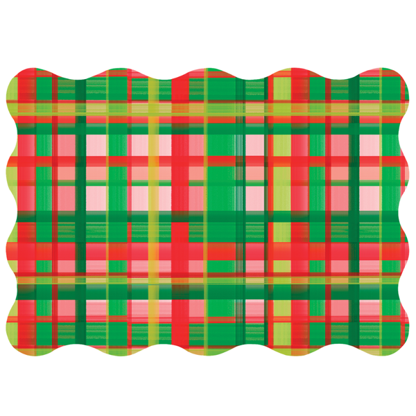 Holiday Plaid Scalloped Rectangle Paper Placemat | Set of 24