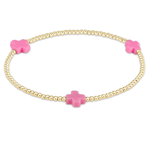 Signature Cross Gold Pattern 2mm Bead Bracelet | Bright Pink