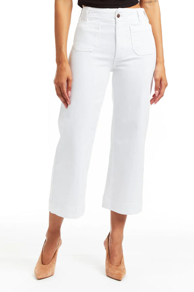 Patch Pocket Wide Leg White Jeans