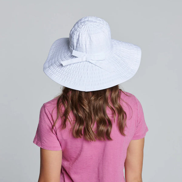 Women's Large Brim Ribbon Hat with a Bow | White