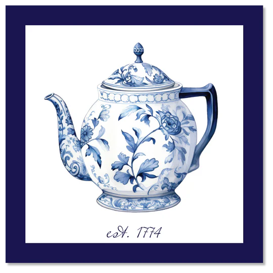 Blue Chinoiserie Teapot Est 1774 Enclosure Cards - Midnight Blue