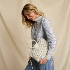 Sheila Medium Satchel | Woven Leather | Whitecap