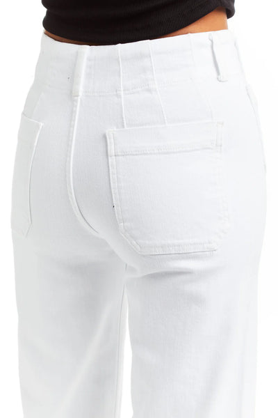 Patch Pocket Wide Leg White Jeans