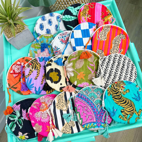 Quilted Coin Purse | Round Small Pouch - Assorted