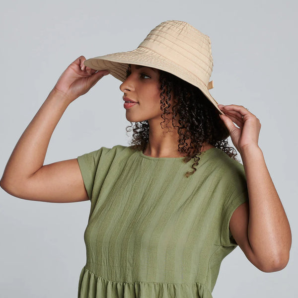 Women's Large Brim Ribbon Hat with a Bow | Beige