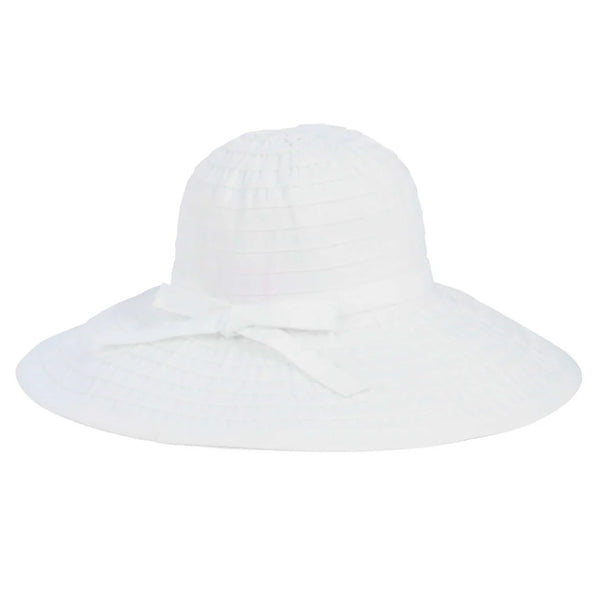 Women's Large Brim Ribbon Hat with a Bow | White