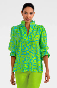 Ruffleneck Tunic - Me Jane - Turquoise/Lime