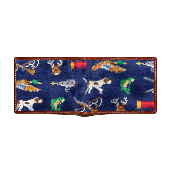 Southern Sportsman Pattern Needlepoint Wallet | Classic Navy
