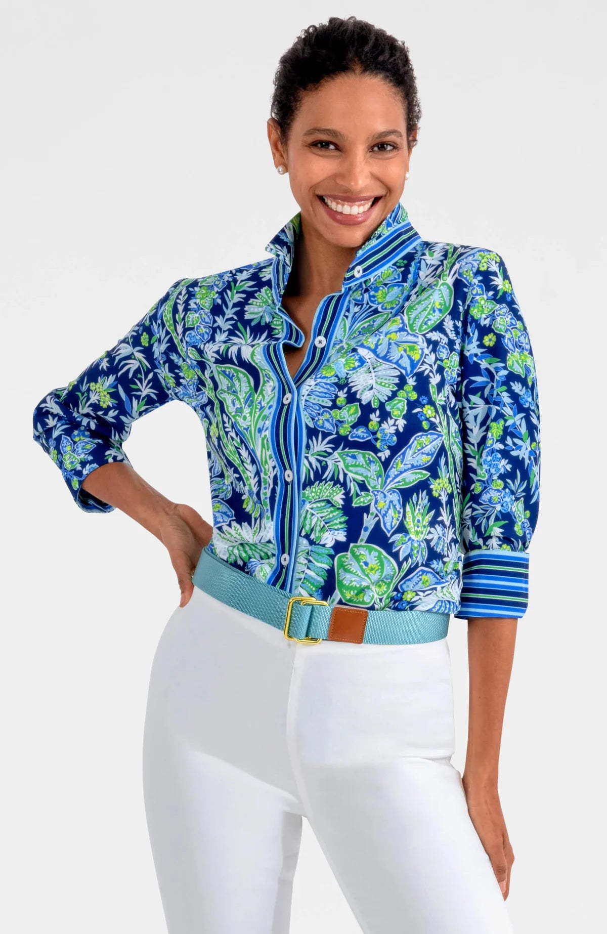Boyfriend Shirt - Vintage Vines - Navy