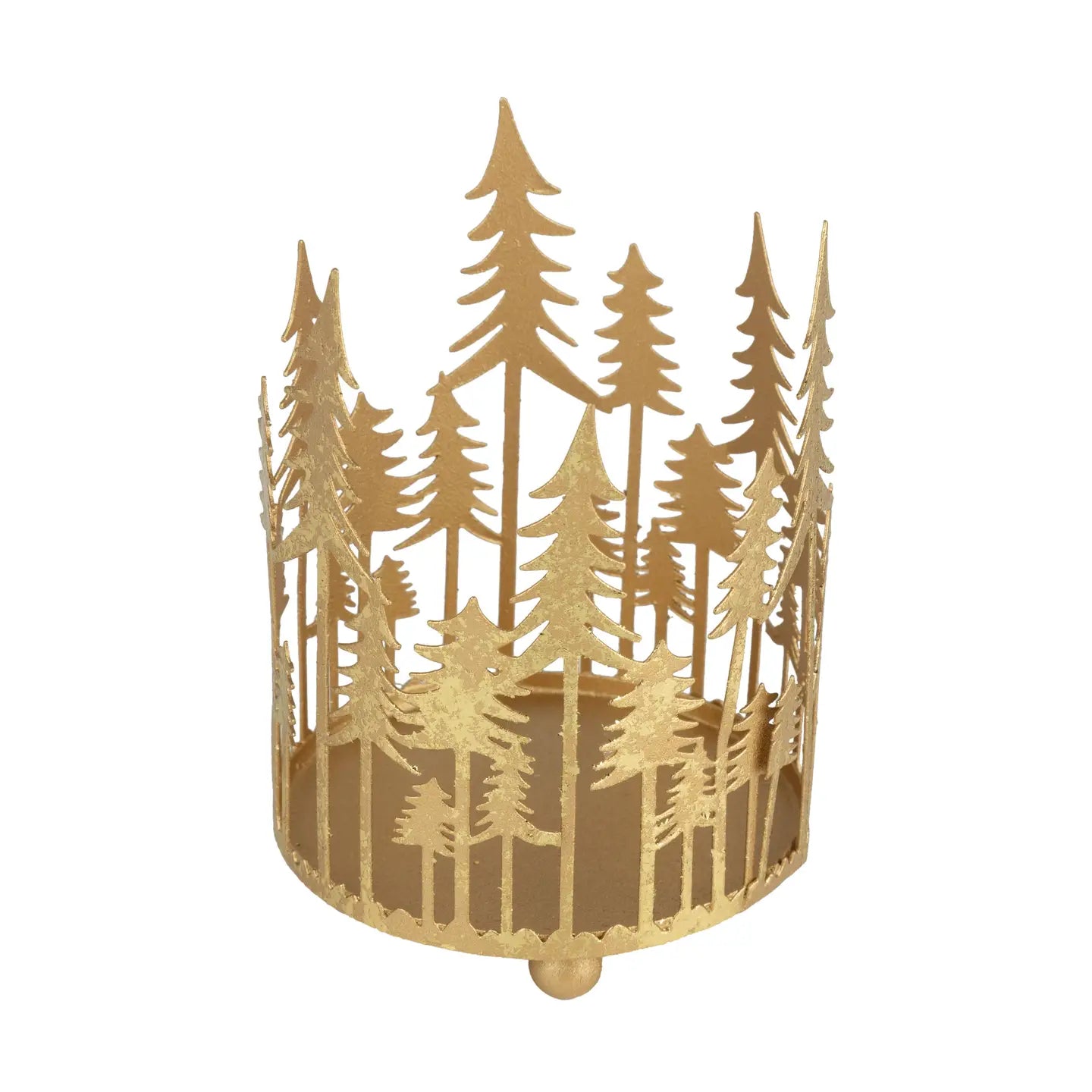 Gold Foiled Metal Forest Scene Pillar Holder | 4.5"