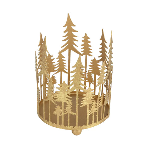 Gold Foiled Metal Forest Scene Pillar Holder | 4.5"