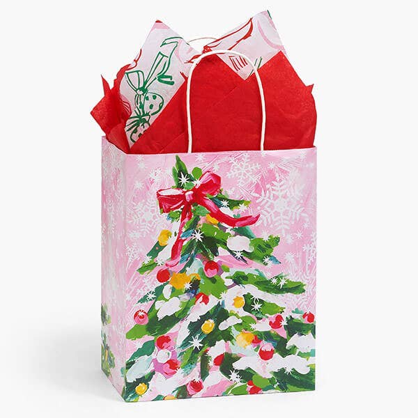 Pink Christmas Paper Retail Gift Bags: Rose 5.25x3.25x8.25" / 250