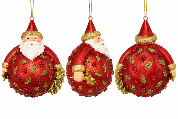 4" Holly Berry Santa with Tree & Star Ornament | Red/Citron